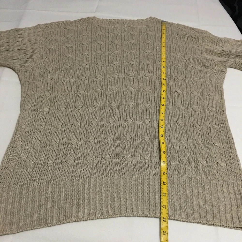 Polo Ralph Lauren Sweater Mens Medium Beige Linen Ramie Cable Knit